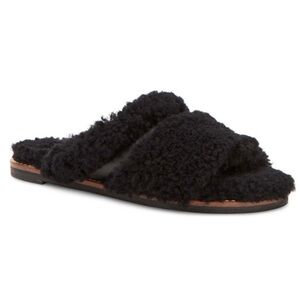 Aquatalia Alina Genuine Shearling & Leather Slipper Slide Sandal Mule Size 7.5